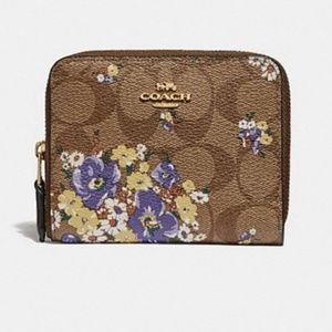 Coach small zip around wallet in signature canvas